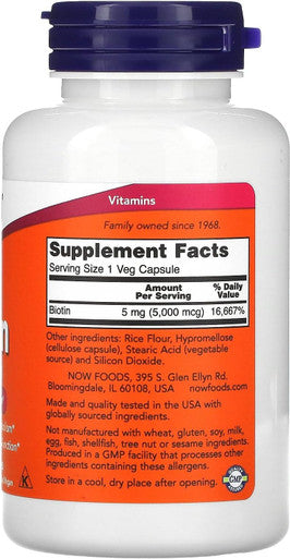 Now Foods Biotin 5 MG Vegetarian Capsules 120 Count