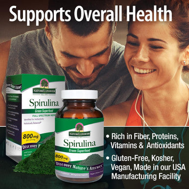 Nature'S Answer Spirulina Herbal Powder Capsules 90 Count | Natural Immune Support | Pre Biotic | Rich in Fiber Proteins Antioxidants and Vitamins