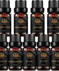 Aromatherapy Basil Essential Oil Set for Diffuser, 100% Pure Bergamot Essential Oil Kit for Humidifier, 9x10ml Therapeutic Grade Essential Oils Set - Black Pepper, Cinnamon, Clary Sage, Geranium Oils