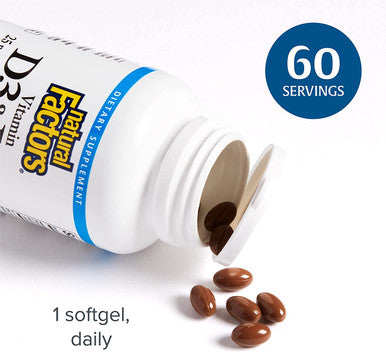 Natural Factors Vitamin D3 K2 1000 IU and 120 mcg Supports Bone and Vascular Health 60 Softgels