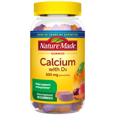 Nature Made Calcium Gummies 500 Mg Per Serving With Vitamin D3 Dietary Supplement For Bone Support 80 Gummies 40 Day Supply