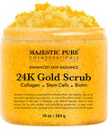 Majestic Pure 24K Gold Scrub - Biotin, Collagen, VitaminE & Stem Cell - Exfoliating Body Scrub, Skin Moisturizer, Pore Cleanser & Body Exfoliator - Natural Skin Care - 24k Scrub For Men & Women - 10oz