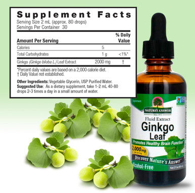 Nature'S Answer Ginkgo Biloba Extract 2 Ounce - Alcohol Gluten Kosher - Eye Mood Concentration Support - Ginkgo Biloba Supplements for Everyone - Made in USA Preservative