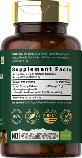Tahoe Naturals Korean Panax Ginseng | 1500Mg | 120 Quick Release Capsules | Non-Gmo And Gluten Free Supplement |