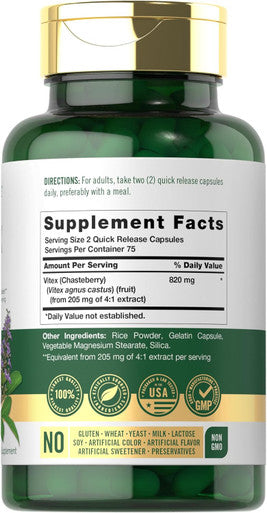 Carlyle Vitex Chasteberry Supplement | 820mg | 150 Capsules | Vitex Agnus-Castus Fruit for Women | Non-GMO Gluten