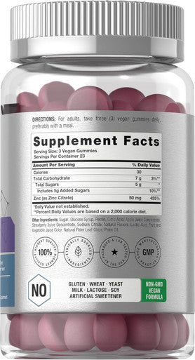 HorbAach Zinc 50Mg 70 Gummies Mixed Berry Flavor Vegan, Non-Gmo And Gluten Formula Zinc Citrate Dietary Supplement