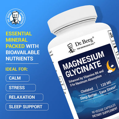 Dr. Berg Magnesium Glycinate With Vitamin D and B6 For Stress Relief Calm Relaxation and Good Sleep 120 Mg Magnesium Glycinate 90 Caps