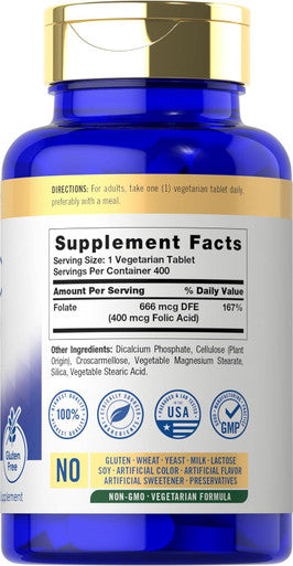Carlyle Folic Acid 400 mcg | 400 Tablets | Vegetarian Non-GMO Gluten