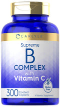 Carlyle Vitamin B Complex Plus Vitamin C | 300 Caplets | Vegetarian, Non-Gmo And Gluten Free Supplement