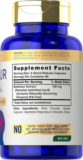 Carlyle Butterbur 150 mg | 180 Capsules | Potent Extract | Neurological Support Supplement | Non-GMO Gluten PA