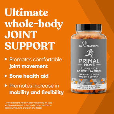 Eu Natural Primal Joint & Mobility Support - Advanced Joint Support Supplement for Women and Men - Turmeric Boswellia Ginger and Boron for Whole-Body Flexibility Joint Health & Comfort - 60 Veg Soft Capsules