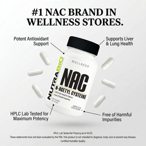Nutrabio N-Acetyl Cysteine Supplement (Nac) - 90 Capsules 600Mg Each - Powerful Anti-Oxidant - Immune Support - Boost Glutathione