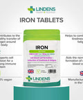 Lindens Iron 14mg - 120 Vegan Tablets - Reduce Tiredness, Increase Energy | Creates Healthy Red Blood Cells | Normal Oxygen Transportation | (4 Months Supply) | UK Manufacturer, Letterbox Friendly
