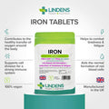 Lindens Iron 14mg - 120 Vegan Tablets - Reduce Tiredness, Increase Energy | Creates Healthy Red Blood Cells | Normal Oxygen Transportation | (4 Months Supply) | UK Manufacturer, Letterbox Friendly