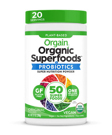 Orgain Organic Green Superfoods Powder Original Antioxidants 1 Billion Probiotics Vegan Dairy Gluten Kosher NonGMO 0.62 Pound Packaging May Vary