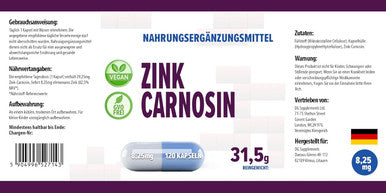 Hepatica Zinc L-Carnosine 120 Vegan Capsules, 3Rd Party Lab Tested, High Strength Supplement, Gluten And Gmo