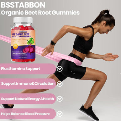 BSSTABBON Beet Root Gummies With Beet Root Extract,Pomegranate Juice Power,Grape Seed Extract Supplement Per Serving For Men And Women Non-Gmo, And Gluten Free,60Gummies
