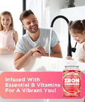 Iron Gummies For Women & Men - Iron Supplement With Vitamin B6, B12, C, Zinc, Folate For Adults & Kids - Support Iron Deficiency, Anemia, Energy Boost, Blood Builder - Sugar Vegan 60Ct Strawberry