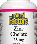 Natural Factors Zinc Chelate 25mg Support for Healthy Skin Immune Function 90 Tablets