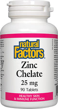 Natural Factors Zinc Chelate 25mg Support for Healthy Skin Immune Function 90 Tablets