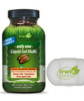 Irwin Naturals Only One Liquid-Gel Multivitamin with Iron + Omega-3 Oils Antioxidants Green Super Foods - 60 Liquid Softgels Bundle with a Pill Case