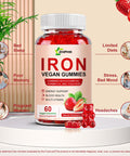 Iron Supplement For Women, Vegan Iron Gummies Gummy 65Mg And 250Mg Vitamin C With Vitamin A, B-Complex, Zinc & Folate For Iron Deficiency, Anemia, Energy Boost, Promote Sleep, Non-Gmo