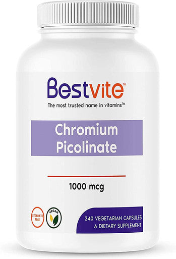 BESTVITE Chromium Picolinate 1000mcg (240 Vegetarian Capsules) - No Stearates - No Dicalcium Phosphate - Vegan - Gluten Free - Non-GMO