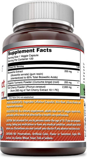 Amazing Nutrition Formulas Boswellia Extract Turmeric and Tart Cherry 2400mg Veggie Capsules | Non-GMO | Gluten | Made in USA | Ideal for Vegetarians (120)