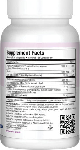 Maxi Health Hair Skin and Nails Vitamins for Women and Men with Hyaluronic Acid Biotin Vitamin A Probiotics - Hair Vitamins for Hair Loss - Hair Growth Vitamins Supplement to Support Body Collagen 60 Capsules