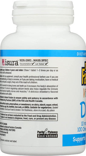 Natural Factors Vitamin D3 400 IU Supports Strong Bones Teeth and Immune Function 100 tablets 100 servings