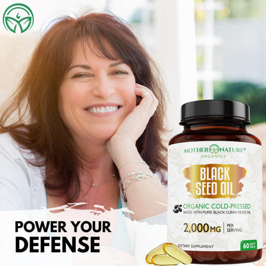 Mother Nature Organics Superfoods for Organic Living Organic Black Seed Oil 2000Mg - 60 Softgel Capsules (Non-Gmo) Premium Cold-Pressed Nigella Sativa - Black Cumin Seed Oil With Omega 3, 6, 9 - Darkest, Highest Tq Content