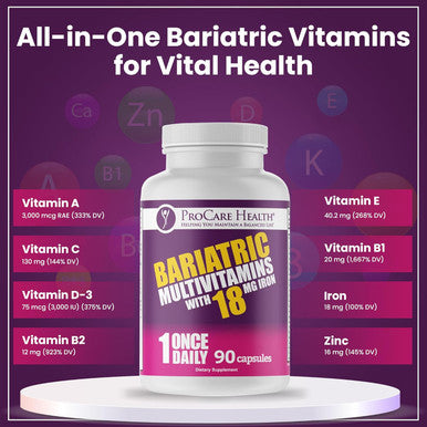 Procare Health Bariatric Multivitamin With Iron 18Mg (03 Month Supply) - Post-Op Bariatric Vitamins For Gastric Bypass Bariatric Surgery Patients, Supports Recovery (90 Easy To Swallow Capsules)