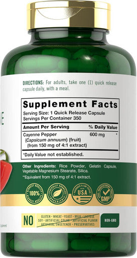 Carlyle Cayenne Pepper Capsules 600mg | 350 Pills | Non-GMO Gluten Supplement