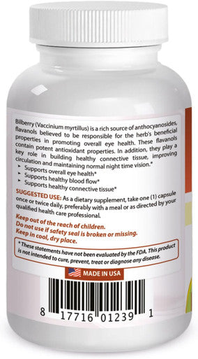 Best Naturals Bilberry Extract 1000mg Capsule (Non-GMO) Supports Healthy Vision 90 Count