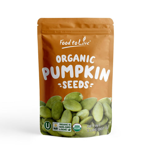 Food to Live Organic Dry Roasted Pumpkin Seed Kernels, 1 Pound - Non-GMO, Unsalted, Oven Roasted Whole Pepitas, No Oil Added, Shelled, Vegan, Kosher, Keto, Bulk. Low in Carbs. High In Protein.