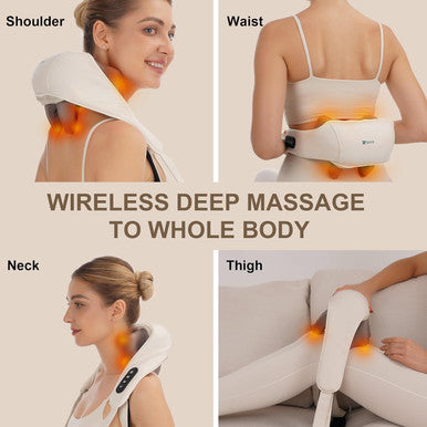 Electric Neck And Shoulder Massager With Heat, Cordless Kneading Back Trapezius Shiatsu Massage Pillows For Pain Relief Deep Tissue Ideals