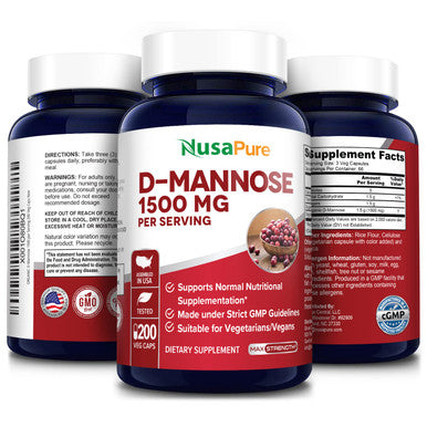 NusaPure D-Mannose 1500 mg - 200 Vegetarian Capsules (Organic, Non-GMO & Gluten-Free)