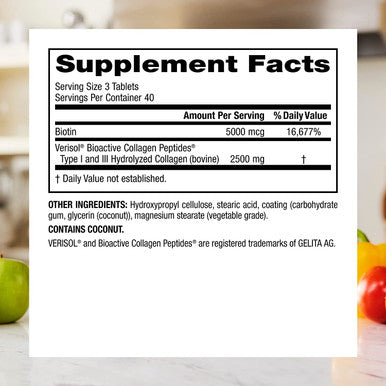 Webber Naturals Collagen30 with Biotin 2500 mg of Bioactive Collagen Peptides with 5000 mcg of Biotin Per Serving 120 Tablets For Advanced Nourishment of Skin Hair and Nails Dairy Gluten