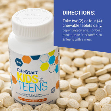 4Life RiteStart Kids & Teens - Apple and Orange Flavors - 22 Essential Vitamins and Minerals - Ages 2 and Up - Immune System Support Transfer Factor - Brain Support - 120 Chewable Tablets