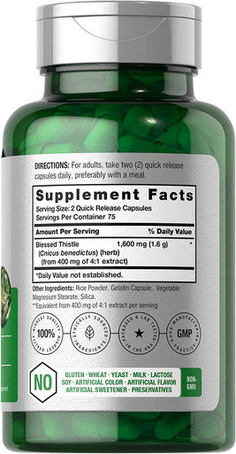 Blessed Thistle 1600 mg | 150 Capsules | Max Potency | Great for Breastfeeding | Non-GMO, Gluten Free Herb Supplement | by Horbaach