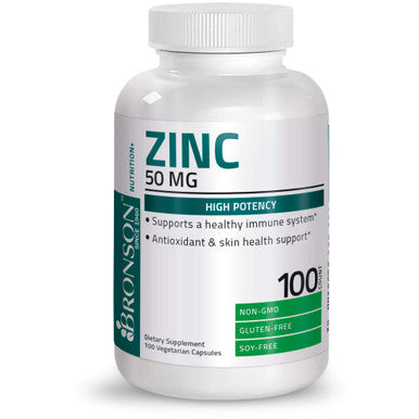 Bronson Zinc 50Mg Complex, 100 Vegetarian Capsules - High Potency Immune Support, Antioxidant Protection, Skin Health