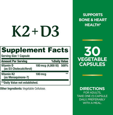 Nature'S Bounty Vitamin D3 K2 Supplement 4000 Iu Vitamin D3 Plus 100 Mcg Of Vitamin K For Heart and Bone Health Supplements For Adults