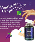 Belive Iron Gummies - Multivitamin With Iron, Vitamins & Zinc For Blood Oxygen - Grape Flavor, Vegan Supplement For Women, Men & Kids