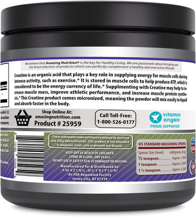 Amazing Nutrition Formulas Micronized Creatine Monohydrate Supplement | 5000 Mg | Non-GMO | Gluten | Made in USA (1 Lb Unflavored)