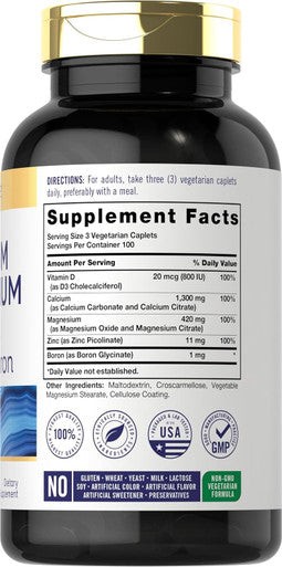 Carlyle Calcium Magnesium Zinc with Vitamin D3 and Boron | 300 Caplets | Vegetarian Non-GMO Supplement