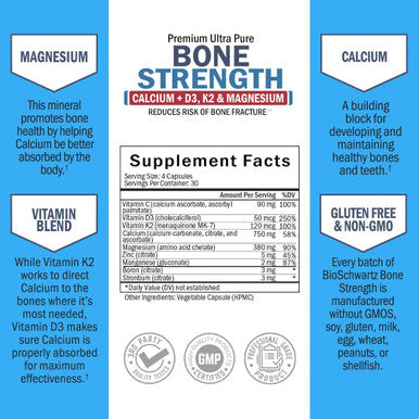 Bone Strength Supplement with Calcium D3 K2 Magnesium Highly Absorbable Vitamin Blend for Bone Muscle Support NonConstipating Formula 8 Bone Building Nutrients 120 Count