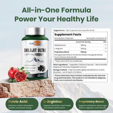 Shilajit for Men Women Shilajit with Naturally Fulvic Acid and L-Arginine Himalayan Shilajits for Extra Power Stamina and Immune Support Non-GMO Made in USA 60 Capsules, 1,300mg Per Serving