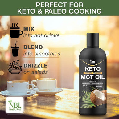 Nbl Natural NBL NATURAL Organic MCT Oil from Coconut (300ml) - Keto Fuel for Brain & Body - Unflavored Vegetarian Gluten & Dairy - Premium Coconut Oil for Mental Energy Support Dietary Supplement