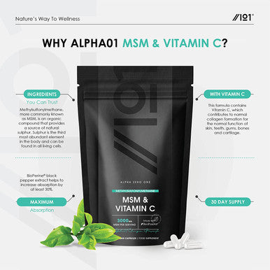 MSM & Vitamin C 3000mg Healthy Skin High Potency 120 Vegan Capsules