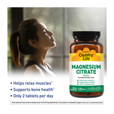 Country Life Magnesium Citrate 250Mg 120 Tablets Certified Gluten Free Certified Vegan Non-Gmo Verified Certified Halal